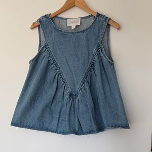 Washed Denim Sleeveless Peplum Tank Top - Light Blue